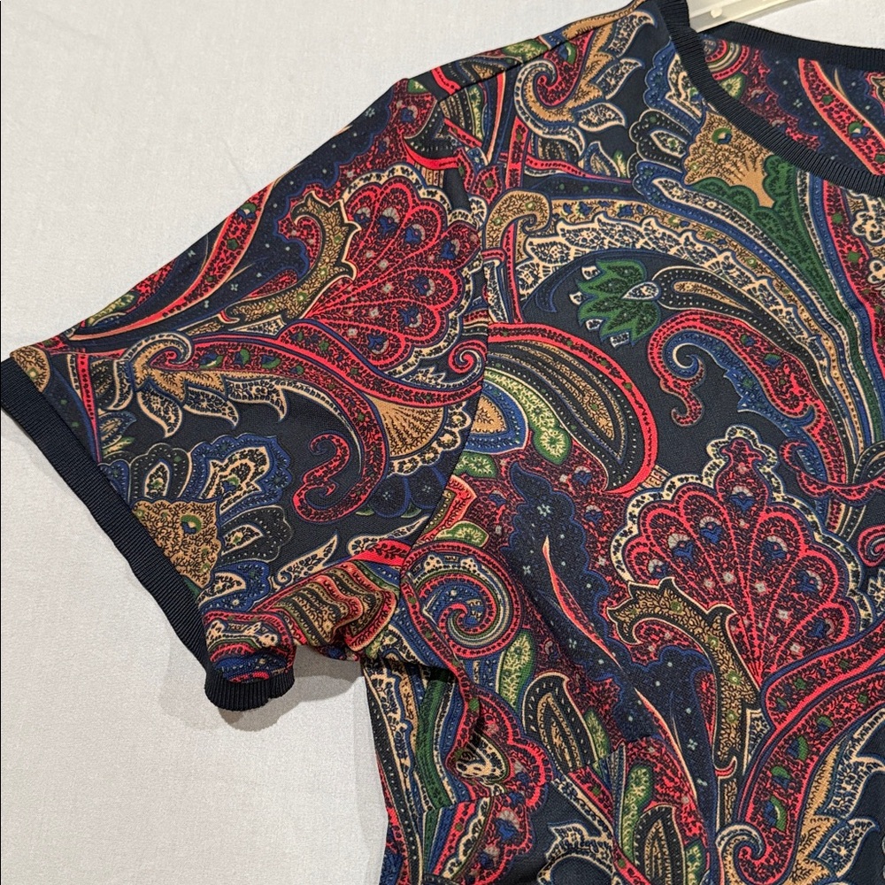 Ralph Lauren Blouse Multicolor Paisley Print Stretch Tee Double Extra Large - Picture 5 of 11